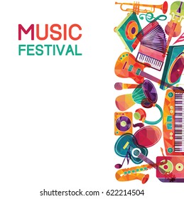 Colorful music background. Music instruments. Vector illustration