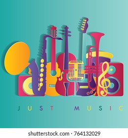 Colorful music background. Music instruments. Vector illustration