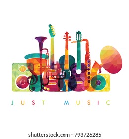 Colorful music background. Colorful music instruments. Vector illustration