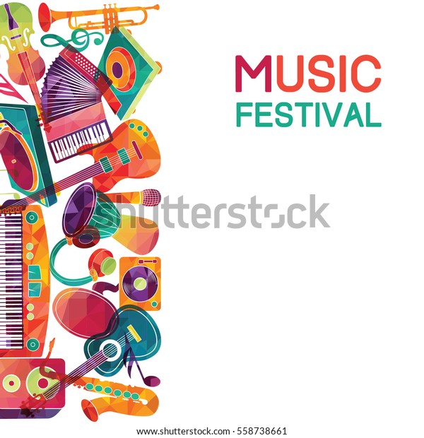 Colorful music background. Music\
instruments.  Vector\
illustration
