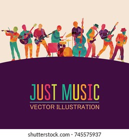 Colorful music background. Musicians silhouettes. Vector illustration