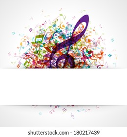 Fundo musical colorido com notas. Fundo do vetor. 
