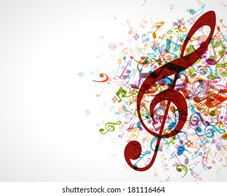 Colorful music background with notes. Vector background. 