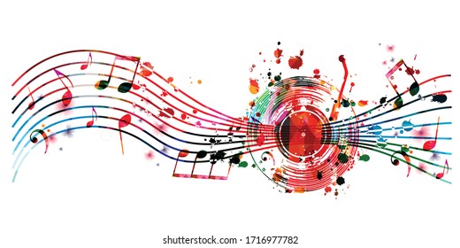 Colorful music background and music notes   vinyl record disc isolated vector illustration design  Artistic music festival poster  events  party flyer  music notes signs   symbols