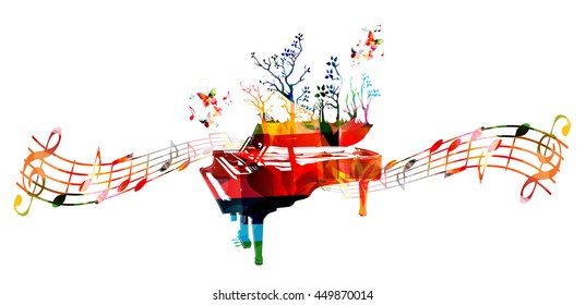 Colorful music background with piano and music notes