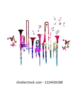 Colorful music background poster with trumpet and music notes. Music festival poster with creative trumpet design vector illustration