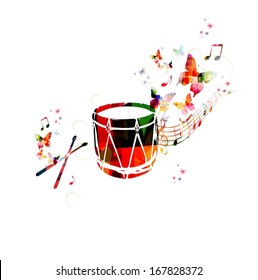 Colorful music background. Traditional Turkish drum design vector. 