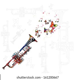 Colorful music background with trumpet.