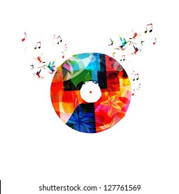 Colorful music background with vinyl LP record. Vector