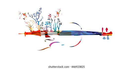 Colorful music background with violin and trees