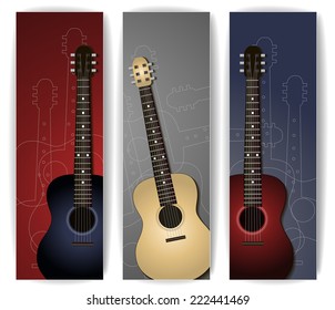 Colorful music banners with guitar illustration collection