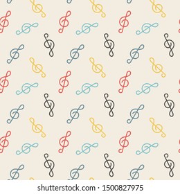 Colorful music composer seamless pattern vector. Red, blue, yellow, black, gray and Light grayish orange background. Fabric, banner, background, wallpaper etc.