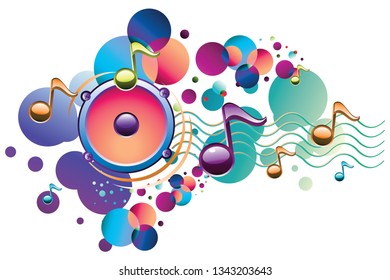 Colorful music design - speaker and notes