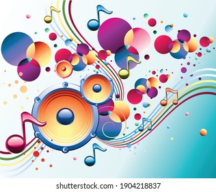 Colorful music design - speaker and notes