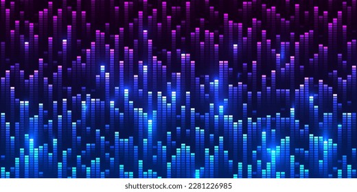 Colorful Music Digital Equalizer Background. Big Data Stream Visualization. Colorful Pixels Flying Up. Modern Dynamic Technology Background. Vector Illustration.