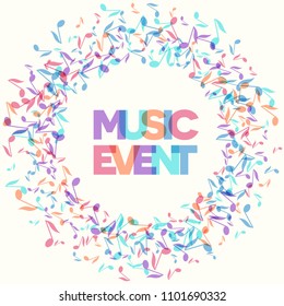 Colorful Music Event notes background. Random colored music festival poster design template. Vector Illustration