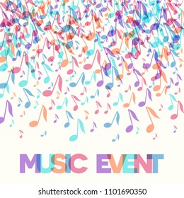 Colorful Music Event notes background. Random colored music festival poster design template. Vector Illustration