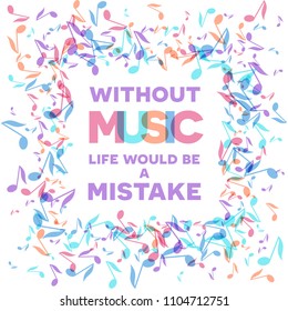 Colorful Music Event notes background. Random colored music festival poster design template. Vector Illustration