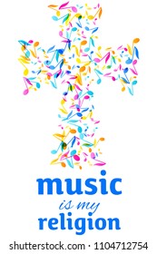 Colorful Music Event notes background. Random colored music festival poster design template. Vector Illustration