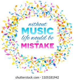 Colorful Music Event notes background. Random colored music festival poster design template. Vector Illustration