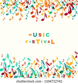 Colorful Music Festival notes background. Random colored music festival poster design template. Vector Illustration