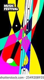 Colorful music festival poster background. Live rock concert vector illustration. Creative guitar design.