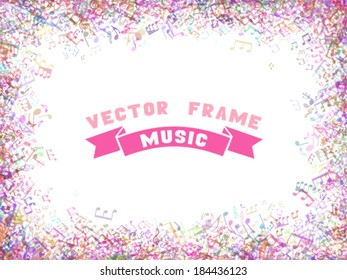 Colorful music frame. Set of various music elements on white background. There is place for your text in the center.