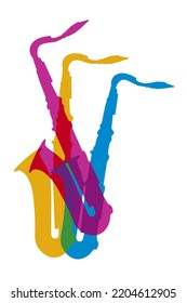 Colorful music graphic with saxophone.