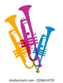 Colorful music graphic with trumpet.