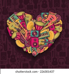 Colorido corazón musical. Ilustración vectorial.