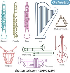 Colorful music instrument line illustration