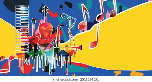 Colorful music instruments design vector