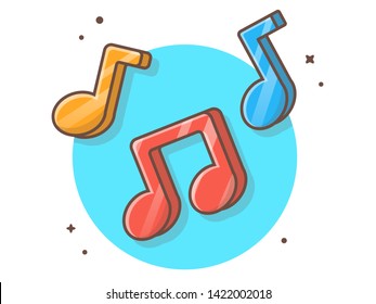 Colorful Music Note Icon Vector Illustration. Musical Music Notes, Song, Melody and Tune. Flat Cartoon Style Suitable for Web Landing Page,  Banner, Flyer, Sticker, Wallpaper, Card, Background