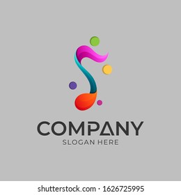 Colorful music note vector logo design template