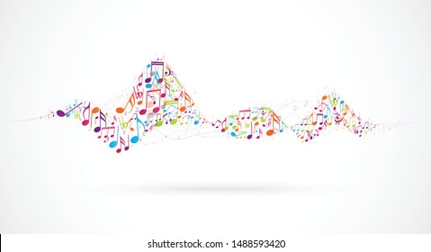 Colorful music notes background, abstract sign and symbol