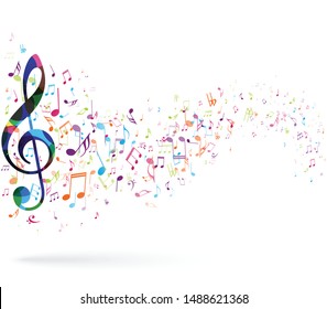 Colorful music notes background, abstract sign and symbol