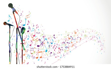 Colorful music notes background, abstract sign and symbol