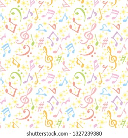 colorful music notes background. hand drawn illustration.