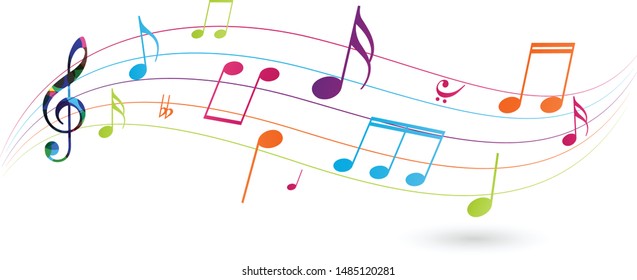 Colorful music notes background isolated on white