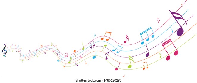 Colorful music notes background isolated on white