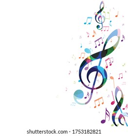 Colorful music notes background isolated on white background