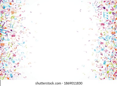 Colorful music notes background isolated on white