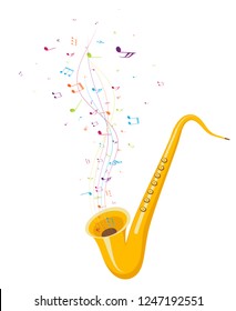 Colorful music notes background with saxophone