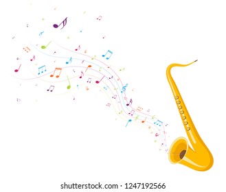 Colorful music notes background with saxophone