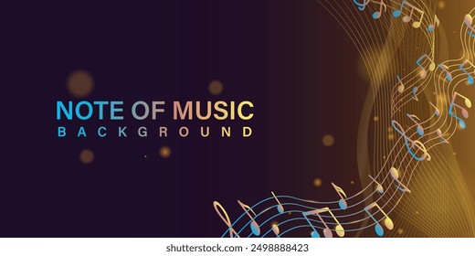 Colorful music notes with bokeh banner and poster design template