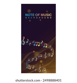 Colorful music notes with bokeh vertical banner design isolated