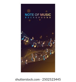 Colorful music notes with bokeh vertical banner design template