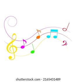 Colorful music notes, cartoon style musical design element, vector illustration.