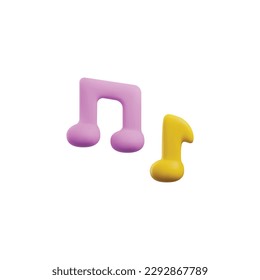 Colorful music notes in cute 3d style, vector illustration isolated on white background. Symbol of music, melody and sound. Music festival design element.