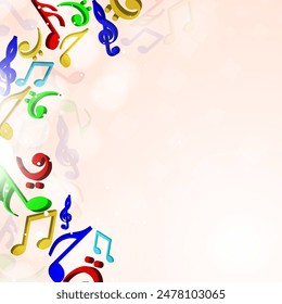 Colorful Music Notes Decorated Background with Copy Space.